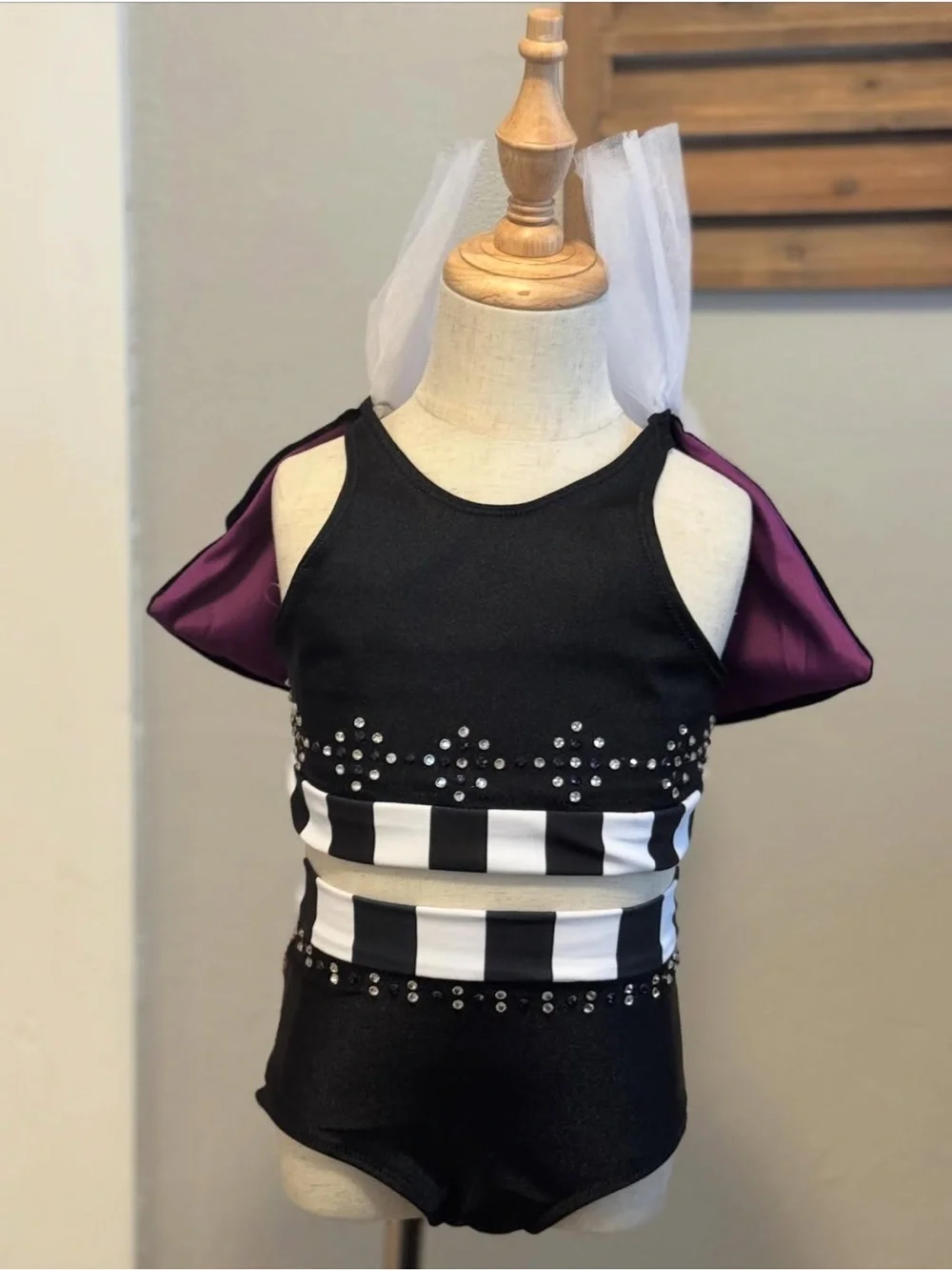 Evil queen inspired - Kids Black & Purple Dance Costume with Striped Waistband
